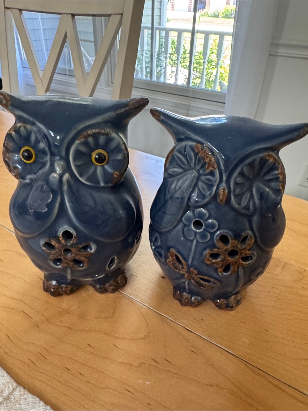 Blue Ceramic Owl Pair - Decorative